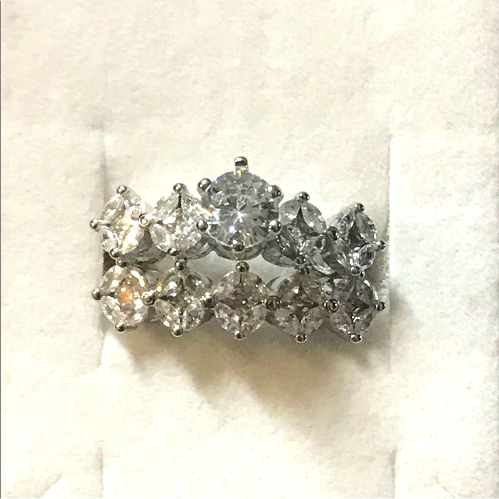New Sterling Silver White Sapphire Wedding Ring Set Size 6